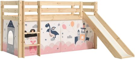 Lit toboggan 90x200 cm avec tente château pin massif clair Pino