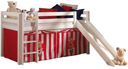 Lit toboggan 90x200 cm avec tente clown pin massif blanc Pino