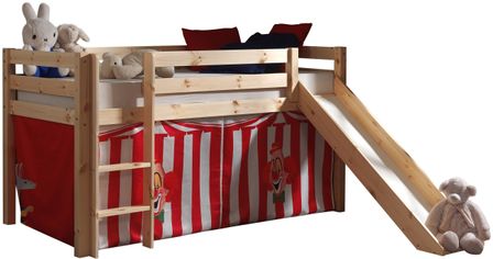 Lit toboggan 90x200 cm avec tente clown pin massif clair Pino