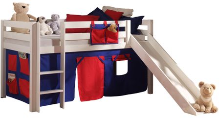 Lit toboggan 90x200 cm avec tente domino pin massif blanc Pino