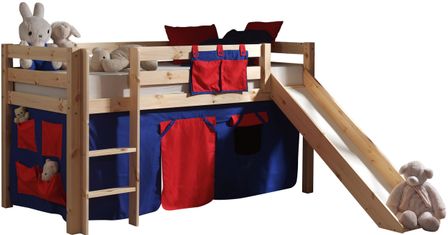 Lit toboggan 90x200 cm avec tente domino pin massif clair Pino