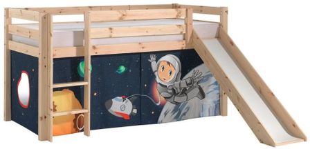 Lit toboggan 90x200 cm avec tente espace pin massif clair Pino