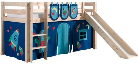 Lit toboggan 90x200 cm avec tente et 3 pochettes astra pin massif clair Pino