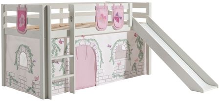 Lit toboggan 90x200 cm avec tente et 3 pochettes contra pin massif blanc Pino