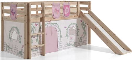 Lit toboggan 90x200 cm avec tente et 3 pochettes contra pin massif clair Pino