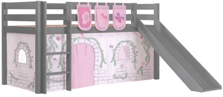 Lit toboggan 90x200 cm avec tente et 3 pochettes contra pin massif gris Pino