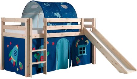 Lit toboggan 90x200 cm avec tente et tunnel astra pin massif clair Pino