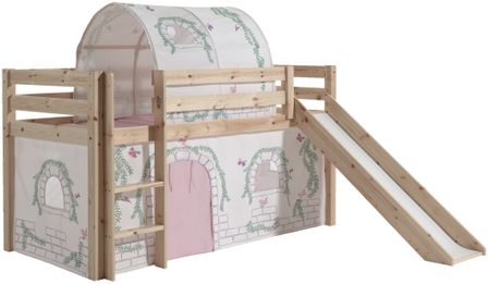 Lit toboggan 90x200 cm avec tente et tunnel contra pin massif clair Pino