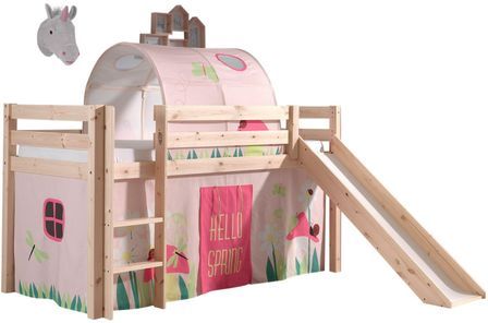 Lit toboggan 90x200 cm avec tente et tunnel printemps pin massif clair Pino