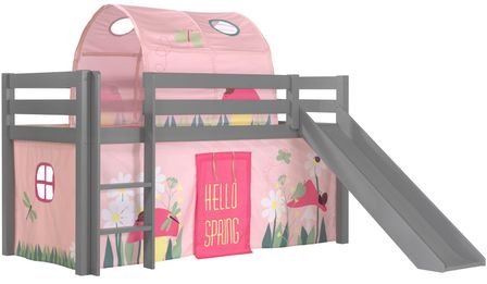 Lit toboggan 90x200 cm avec tente et tunnel printemps pin massif gris Pino