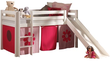 Lit toboggan 90x200 cm avec tente fleur pin massif blanc Pino