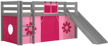 Lit toboggan 90x200 cm avec tente fleur pin massif gris Pino