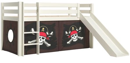 Lit toboggan 90x200 cm avec tente pirate marron pin massif blanc Pino