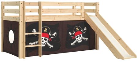 Lit toboggan 90x200 cm avec tente pirate marron pin massif clair Pino