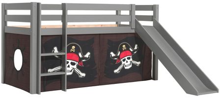 Lit toboggan 90x200 cm avec tente pirate marron pin massif gris Pino