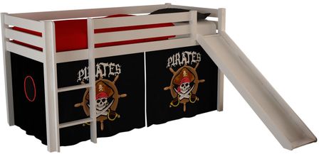 Lit toboggan 90x200 cm avec tente pirate noir pin massif blanc Pino