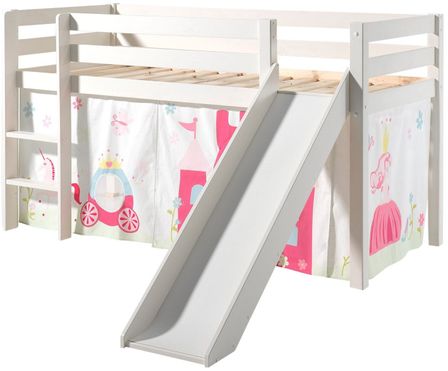 Lit toboggan 90x200 cm avec tente princesse pin massif blanc Pino