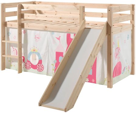 Lit toboggan 90x200 cm avec tente princesse pin massif clair Pino