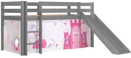 Lit toboggan 90x200 cm avec tente princesse pin massif gris Pino