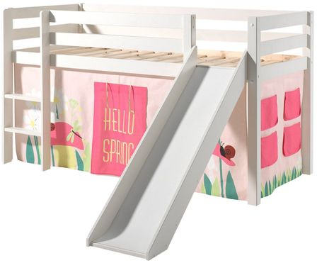 Lit toboggan 90x200 cm avec tente printemps pin massif blanc Pino