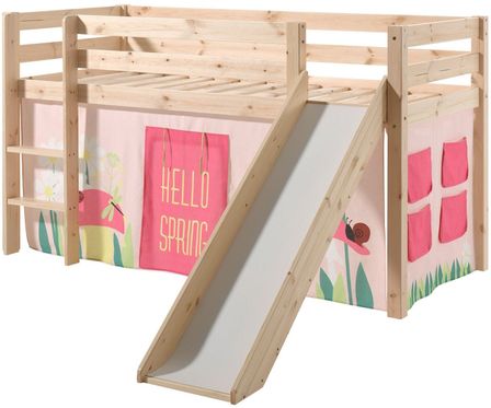 Lit toboggan 90x200 cm avec tente printemps pin massif clair Pino