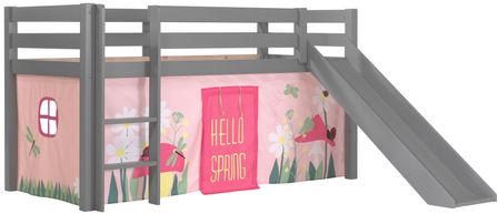 Lit toboggan 90x200 cm avec tente printemps pin massif gris Pino