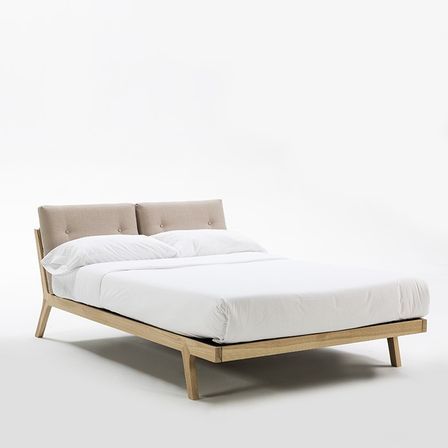 Lit toile beige et bois massif clair Metia 150x190 cm