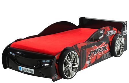 Lit voiture de course EXTREME 90x200 cm – Bois MDF noir – Sommier inclus