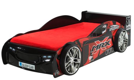 Lit voiture de course EXTREME 90x200 cm – Bois MDF noir – Sommier inclus