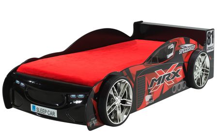 Lit voiture de course EXTREME 90x200 cm – Bois MDF noir – Sommier inclus