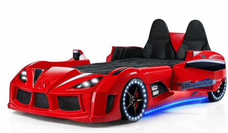 Lit voiture de sport COMPETITION à LED et effets sonores – 90 x 190 cm
