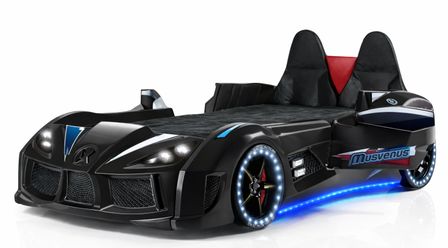 Lit voiture de sport COMPETITION à LED et effets sonores – 90 x 190 cm