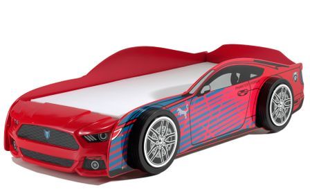 Lit voiture enfant PATONE 90x200 cm – Bois MDF laqué rouge – Sommier inclus