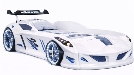 Lit voiture FORMULE 1 avec LED et bruitages – 90 x 190 cm
