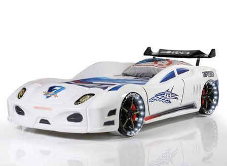 Lit voiture TURBO V7 à LED et bruitages – 90 x 190 cm