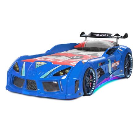 Lit voiture TURBO V8 avec LED et bruitages – 90 x 190 cm
