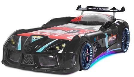 Lit voiture TURBO V8 avec LED et bruitages – 90 x 190 cm