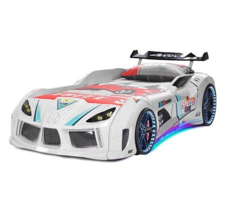 Lit voiture TURBO V8 avec LED et bruitages – 90 x 190 cm