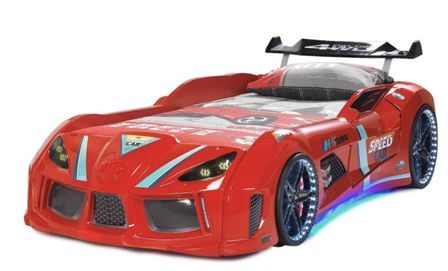 Lit voiture TURBO V8 avec LED et bruitages – 90 x 190 cm