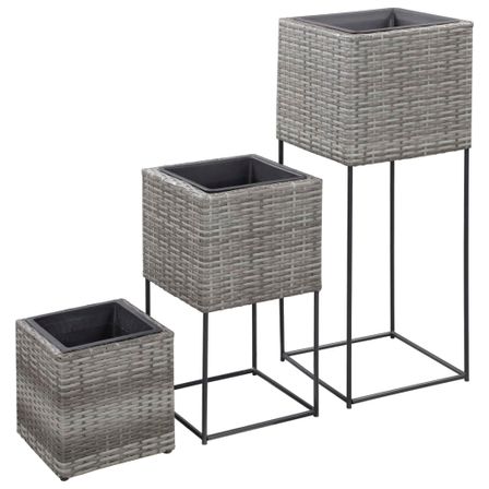 Jardinières 3 pcs Résine tressée Gris 5