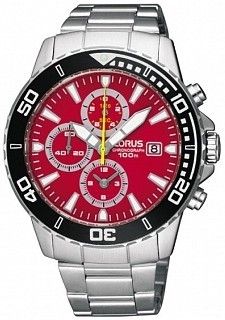 Lorus Sports - Chrono - Gent - Ss - Red / Black - Bracelet RF811CX9