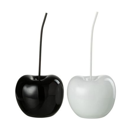 Lot de 2 cerises déco en résine brillant blanc & noir – H 41 cm / H 56 cm