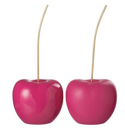 Lot de 2 cerises déco en résine rose brillant et mat - H 41 cm / H 56 cm
