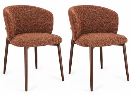 Lot de 2 chaises AMALIA – Tissu bouclé & pieds acier effet noyer