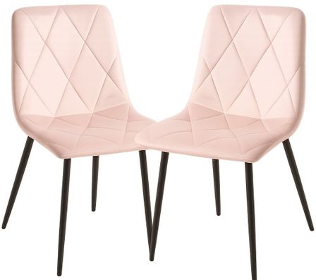 Lot de 2 chaises ARIEL – Velours matelassé à losanges & pieds acier noir