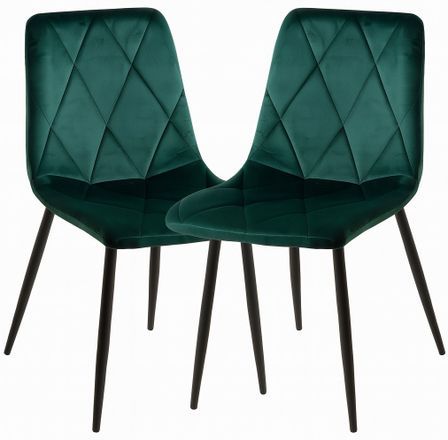Lot de 2 chaises ARIEL – Velours matelassé à losanges & pieds acier noir