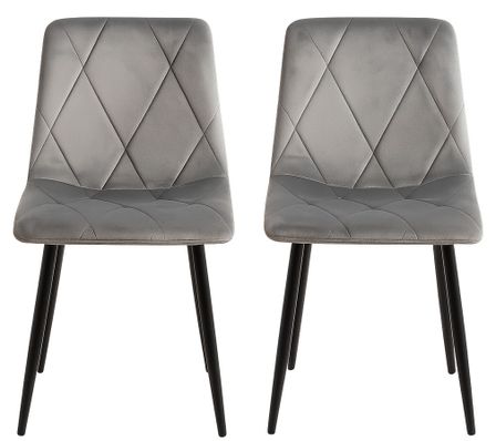 Lot de 2 chaises ARIEL – Velours matelassé à losanges & pieds acier noir