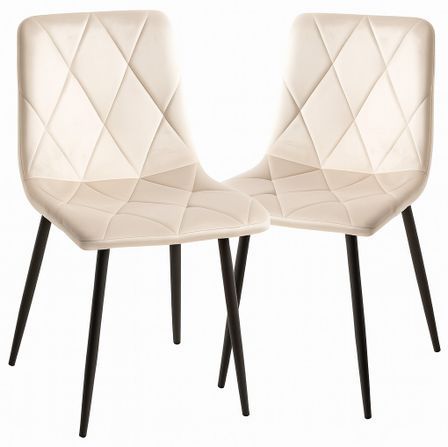 Lot de 2 chaises ARIEL – Velours matelassé à losanges & pieds acier noir