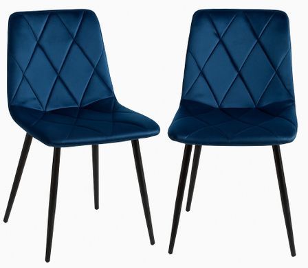 Lot de 2 chaises ARIEL – Velours matelassé à losanges & pieds acier noir