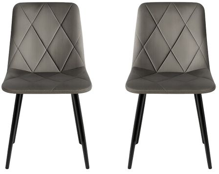 Lot de 2 chaises ARIEL – Velours matelassé à losanges & pieds acier noir